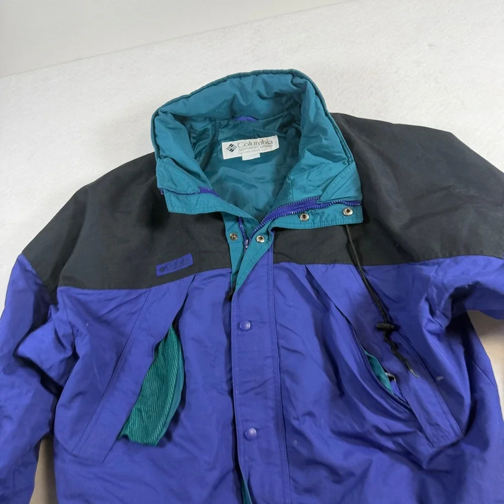 Vintage Columbia Sportswear Colorblock Jacket Purple Teal Black 90s Windbreaker